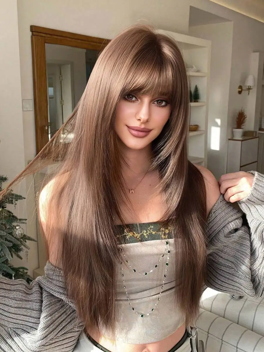 30 Inch Brown Straight Synthetic Wig With Bangs Heat Resistant Fiber Natural Realistic Hairpiece Daily Gift for Women
30 Inch Brown Straight Synthetic Wig With Bangs Heat Resistant Fiber Natural Realistic Hairpiece Daily Gift for Women