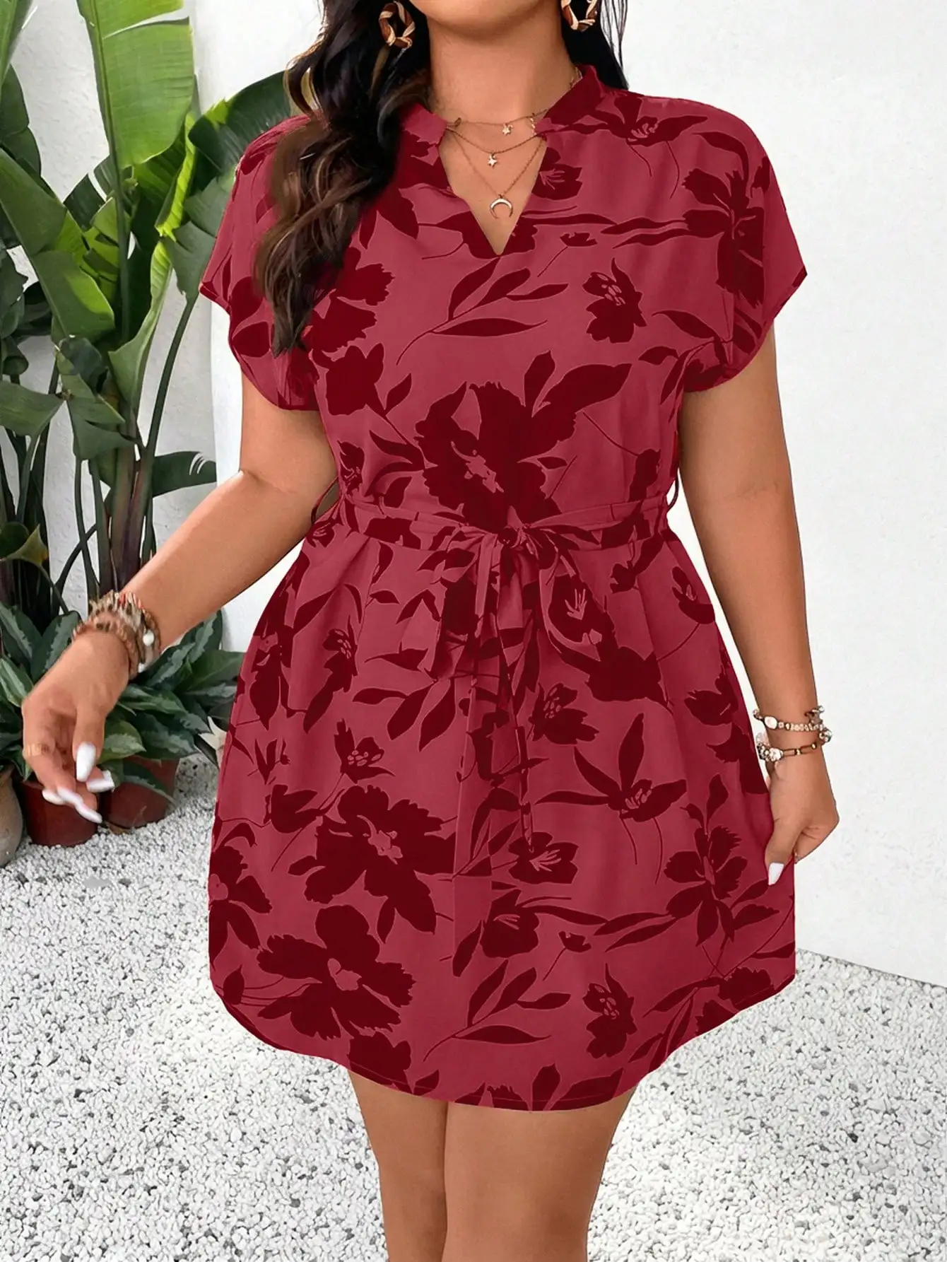 Wine Red Floral Print V-Neck Tie Waist Short Sleeve A-Line Dress For Women Casual Vacation
Wine Red Floral Print V-Neck Tie Waist Short Sleeve A-Line Dress For Women Casual Vacation