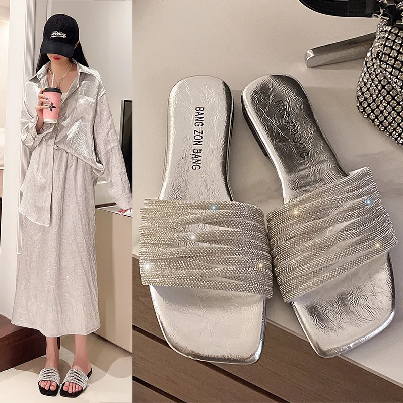 Fashionable Flat Bottom Square Head Sandals Women's Outdoor Wear Summer New Style Crystal Half Slippers Simple Pure Color
Fashionable Flat Bottom Square Head Sandals Women's Outdoor Wear Summer New Style Crystal Half Slippers Simple Pure Color