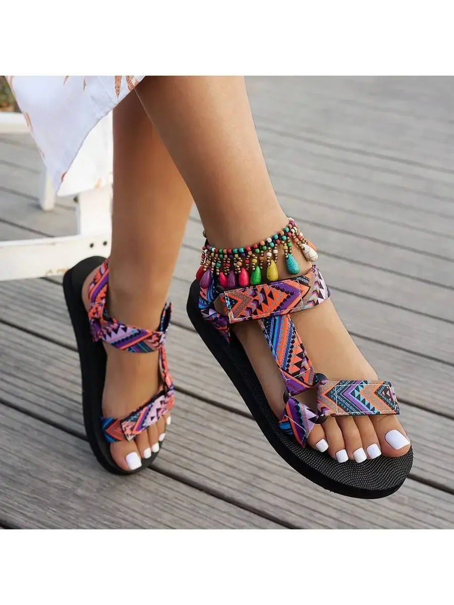 Women Bohemian Flat Sandals With Beaded Ankle Strap Casual Beach Outdoor Summer Shoes
Women Bohemian Flat Sandals With Beaded Ankle Strap Casual Beach Outdoor Summer Shoes