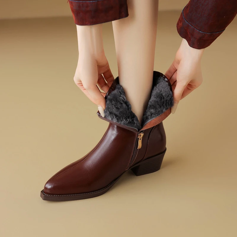 NEW Winter Women Boots Split Leather Shoes for Women Pointed Toe Chunky Heel Shoes Concise Zip Ankle Boots Warm Wool Daily Shoes
NEW Winter Women Boots Split Leather Shoes for Women Pointed Toe Chunky Heel Shoes Concise Zip Ankle Boots Warm Wool Daily Shoes