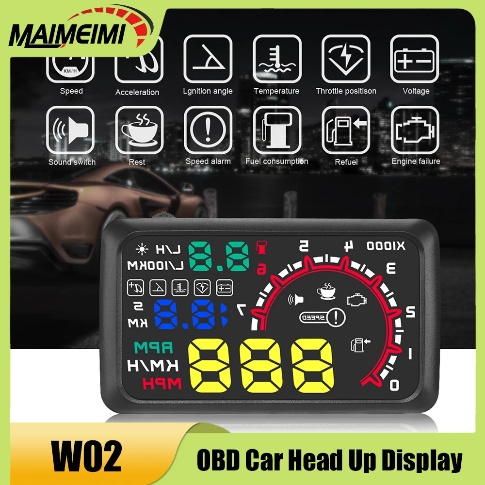 W02 OBD2 Head Up Display OBD HUD Car Digital Speedometer Fuel consumption Voltage Water Temp RPM Meter KM/H MPH Engine Failure
W02 OBD2 Head Up Display OBD HUD Car Digital Speedometer Fuel consumption Voltage Water Temp RPM Meter KM/H MPH Engine Failure
