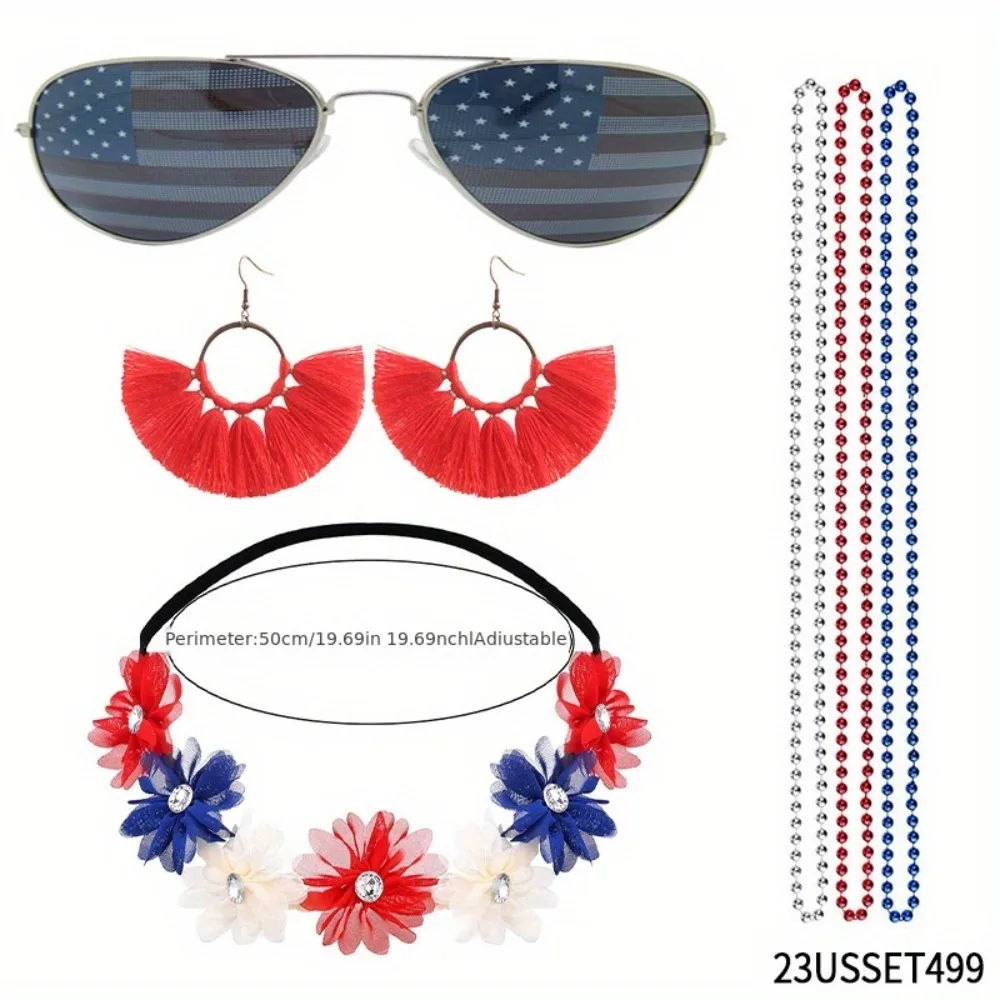Independence Day dress up Hawaiian hippie flower headband necklace tassel earrings sunglasses suitable for party outfits
Independence Day dress up Hawaiian hippie flower headband necklace tassel earrings sunglasses suitable for party outfits