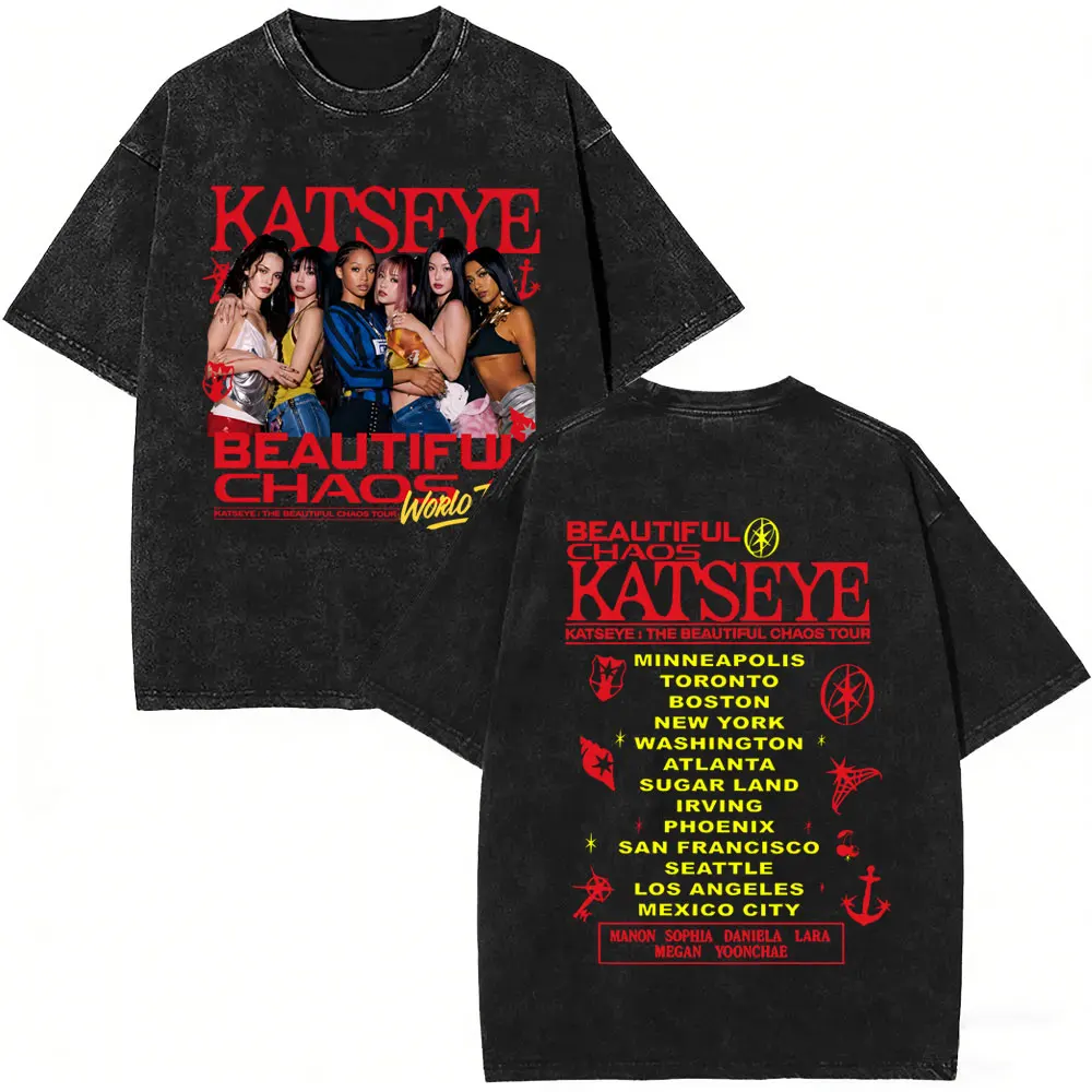 Washed Vintage Korean Band KATSEYE Beautiful Chaos World Tour T-shirt Men Women Kpop Fashion Trend T-shirts Oversized T Shirts
Washed Vintage Korean Band KATSEYE Beautiful Chaos World Tour T-shirt Men Women Kpop Fashion Trend T-shirts Oversized T Shirts