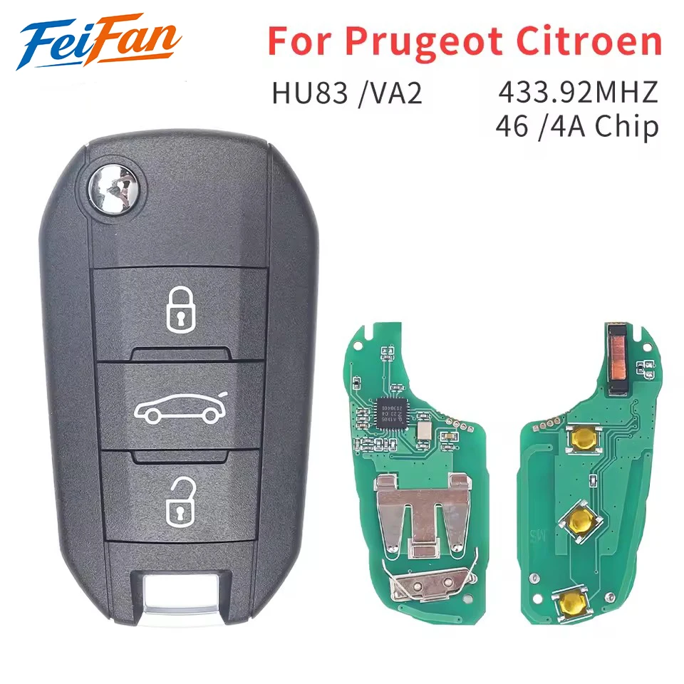 FeiFan 46/4A Chip 433MHZ HU83 VA2 Flip Remote Folding Card Key For Citroen C-Elysee C4-Cactus Peugeot 208 2008 301 308 508 5008
FeiFan 46/4A Chip 433MHZ HU83 VA2 Flip Remote Folding Card Key For Citroen C-Elysee C4-Cactus Peugeot 208 2008 301 308 508 5008