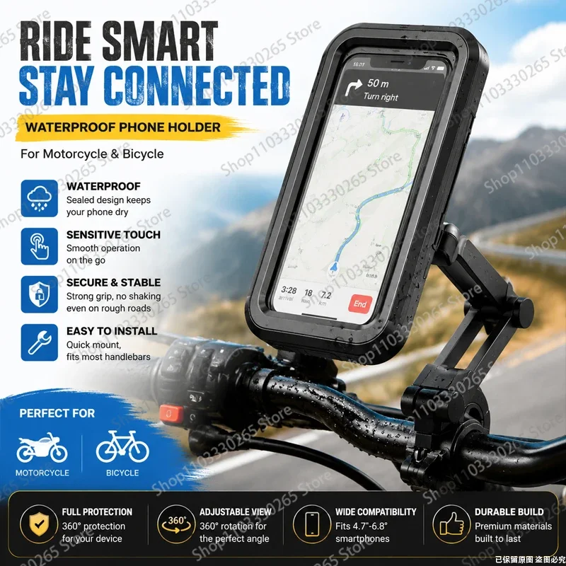 Motorcycle Bike Phone Mount, Waterproof Touchscreen Case, 360° Adjustable Holder for 4.7"-6.8" Smartphones
Motorcycle Bike Phone Mount, Waterproof Touchscreen Case, 360° Adjustable Holder for 4.7"-6.8" Smartphones