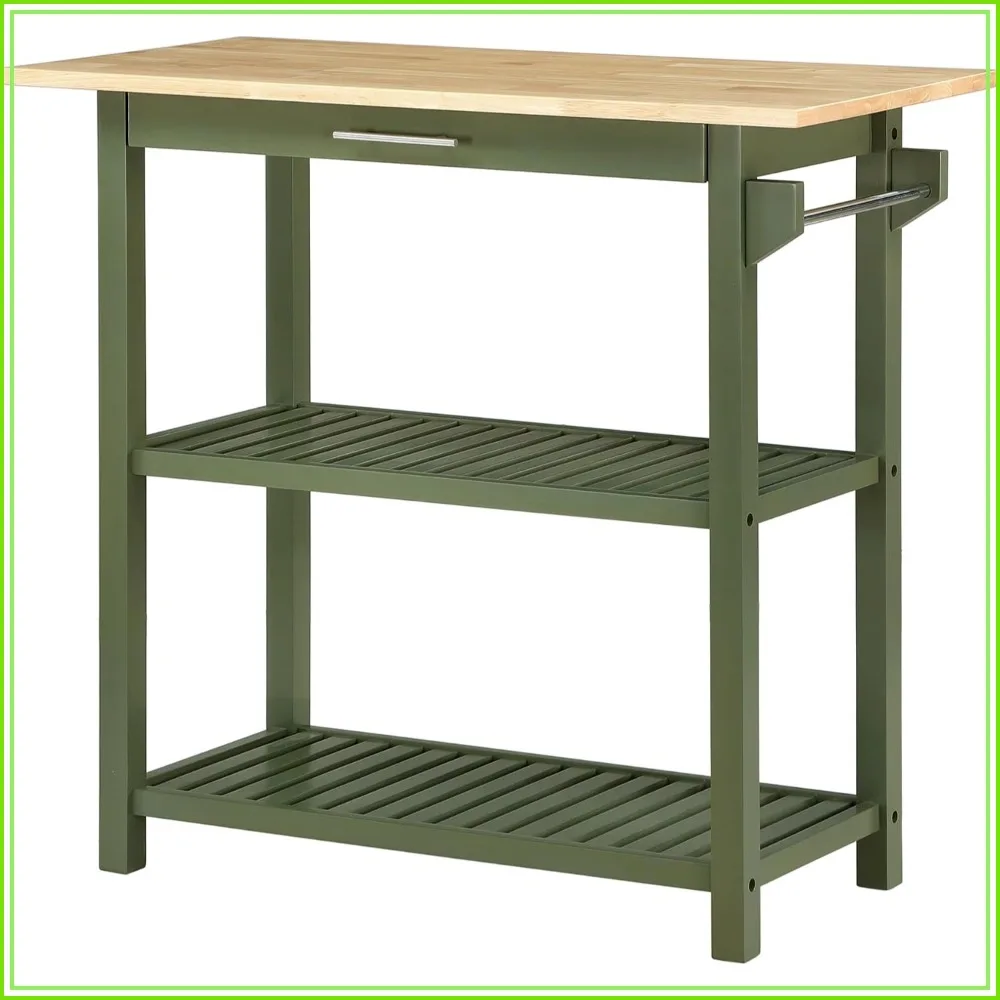40" 3-Tier Butcher Block Kitchen Cart with Drawer, Serving Station, Dark Green Sage
40" 3-Tier Butcher Block Kitchen Cart with Drawer, Serving Station, Dark Green Sage