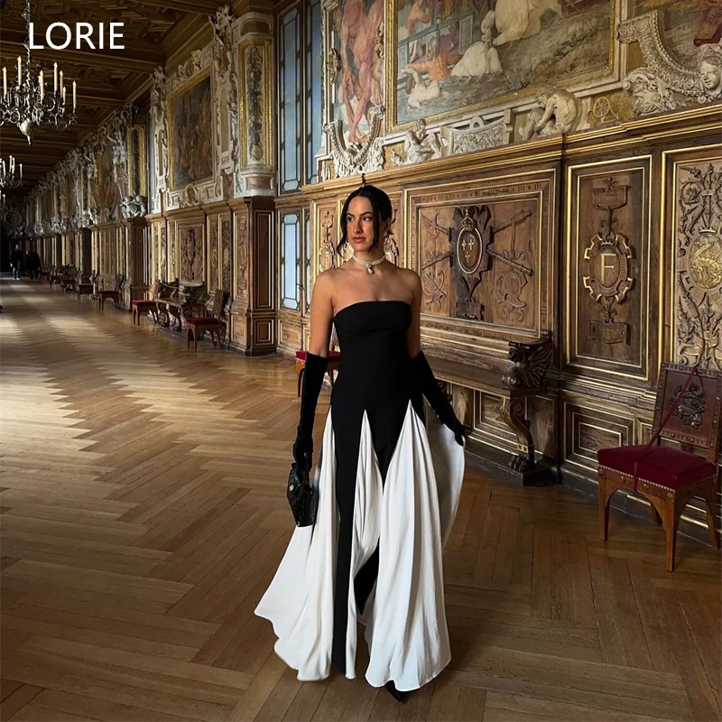 LORIE Customized A-Line Evening Dresses Strapless Black White Alternately Sleeveless Evening Prom Dress Floor-Length Prom Gowns
LORIE Customized A-Line Evening Dresses Strapless Black White Alternately Sleeveless Evening Prom Dress Floor-Length Prom Gowns