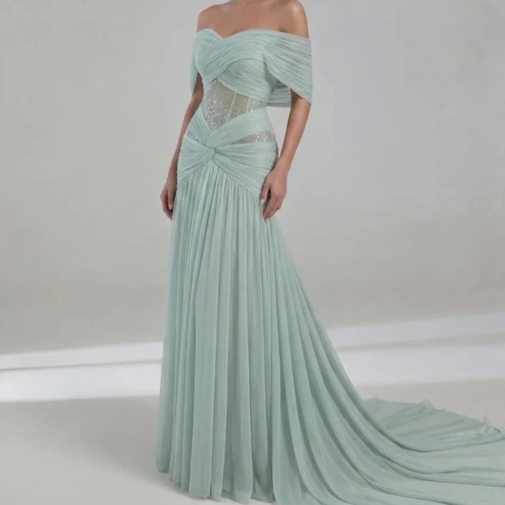 Customized Green Exquisite Luxury Chiffon Pleat Draped Beading Sequined A-line Off-the-shoulder Floor-Length Evening Dresses
Customized Green Exquisite Luxury Chiffon Pleat Draped Beading Sequined A-line Off-the-shoulder Floor-Length Evening Dresses