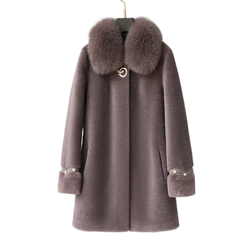 Haining winter fur coat women's mid-length fox integrated sheep sheared fleece coat middle-aged and elderly mother's outfit
Haining winter fur coat women's mid-length fox integrated sheep sheared fleece coat middle-aged and elderly mother's outfit