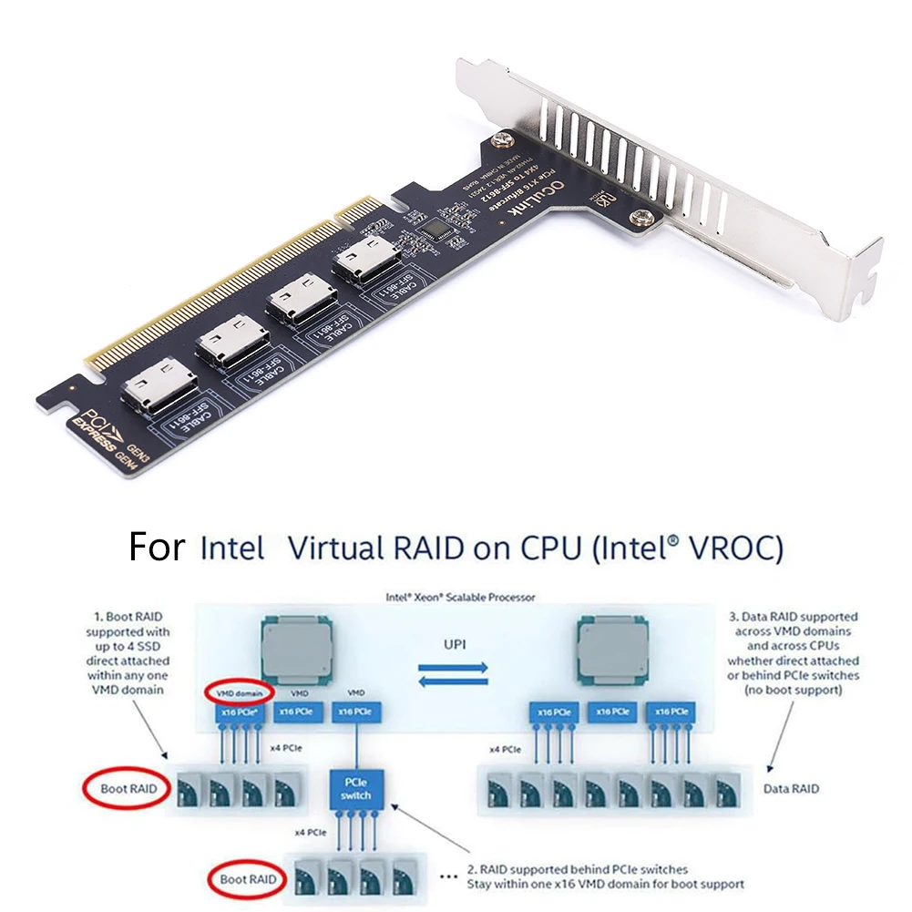 PCIE 4.0 X16 к 1/4 порта OCulink SFF-8612 Сплит-карта расширения PCI Express GEN4 64 ГБ 1/4X SFF-8612 SFF-8611 Внутренний адаптер
PCIE 4.0 X16 к 1/4 порта OCulink SFF-8612 Сплит-карта расширения PCI Express GEN4 64 ГБ 1/4X SFF-8612 SFF-8611 Внутренний адаптер