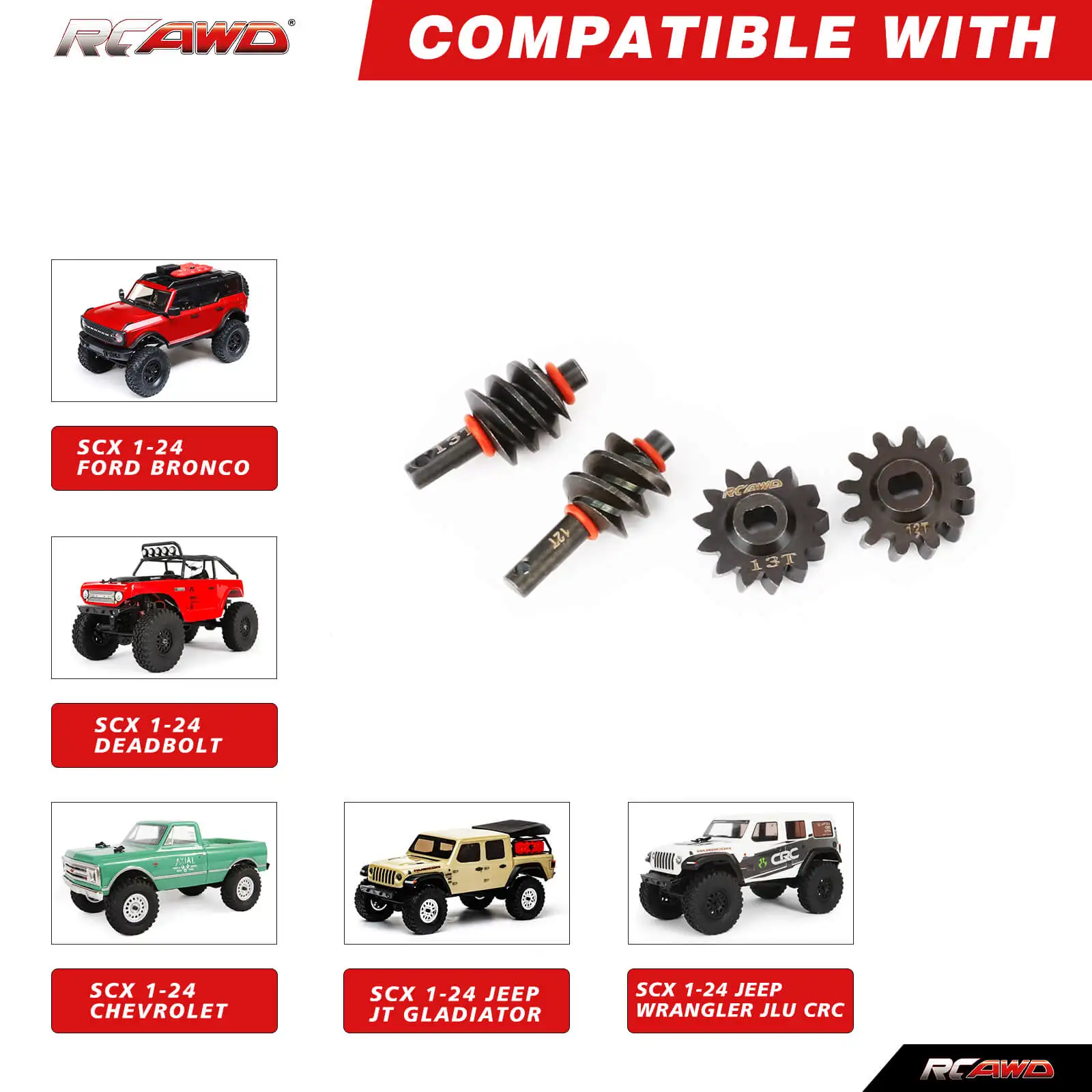RCAWD SCX24 12T 13T Стальные передние и задние червячные шестерни, набор для осевого 1/24 SCX24, редуктор рулевого управления, детали для обновления червячной передачи
RCAWD SCX24 12T 13T Стальные передние и задние червячные шестерни, набор для осевого 1/24 SCX24, редуктор рулевого управления, детали для обновления червячной передачи