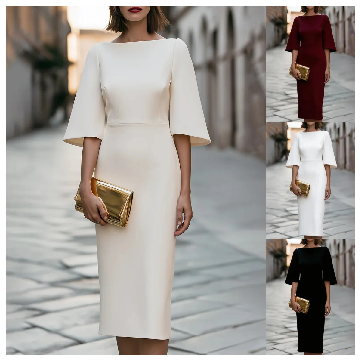 One Shoulder Flare Sleeve Bodycon Dress, Solid Color Evening Dress for Spring Summer, Bodycon Dresses
One Shoulder Flare Sleeve Bodycon Dress, Solid Color Evening Dress for Spring Summer, Bodycon Dresses