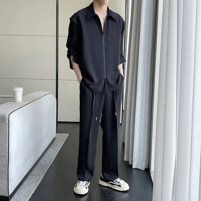 Summer Men's irt Set Adjustable Long ort Sve Zipper Design Casual Faion Straight Leg Pants Polyester Spandex Blend
Summer Men's irt Set Adjustable Long ort Sve Zipper Design Casual Faion Straight Leg Pants Polyester Spandex Blend