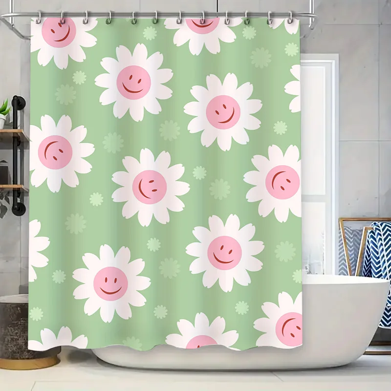 Floral Shower Curtain with Happy Face Design for Bathroom Decoration Green White Pink Colorful Flower Pattern Waterproof Fabric
Floral Shower Curtain with Happy Face Design for Bathroom Decoration Green White Pink Colorful Flower Pattern Waterproof Fabric