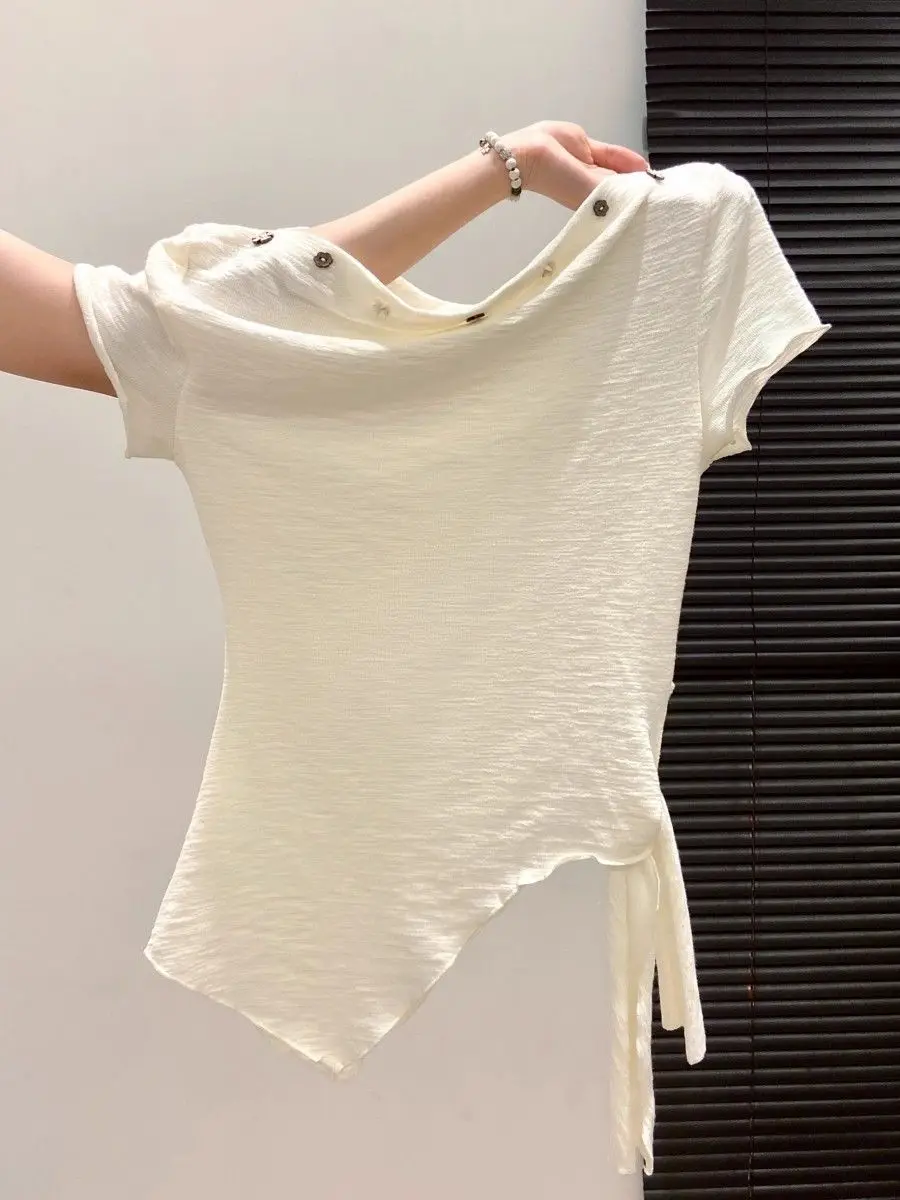 Outlet Big Brand Shoulder Bared Short Sleeve T Shirt Women Design Sense Irregular Waist Inward Belted Top Korean Style Commute
Outlet Big Brand Shoulder Bared Short Sleeve T Shirt Women Design Sense Irregular Waist Inward Belted Top Korean Style Commute
