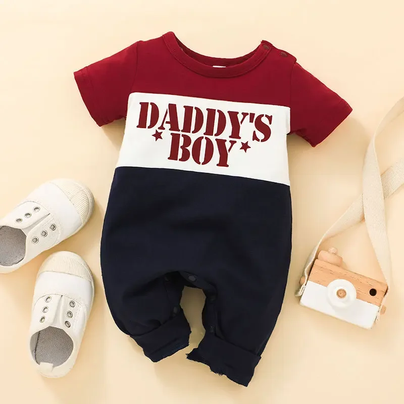 Baby short-sleeved monogrammed onesie Baby colorblocking pajamas Outdoor crawling clothes in stock
Baby short-sleeved monogrammed onesie Baby colorblocking pajamas Outdoor crawling clothes in stock