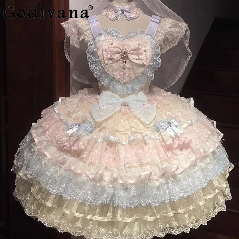 Original Woman's Sweet Wedding Dresses JSK Girl's Sweetheart Neck Lace Edge Bow Fairy Dress Japanese Lolita Princess Party Dress
Original Woman's Sweet Wedding Dresses JSK Girl's Sweetheart Neck Lace Edge Bow Fairy Dress Japanese Lolita Princess Party Dress