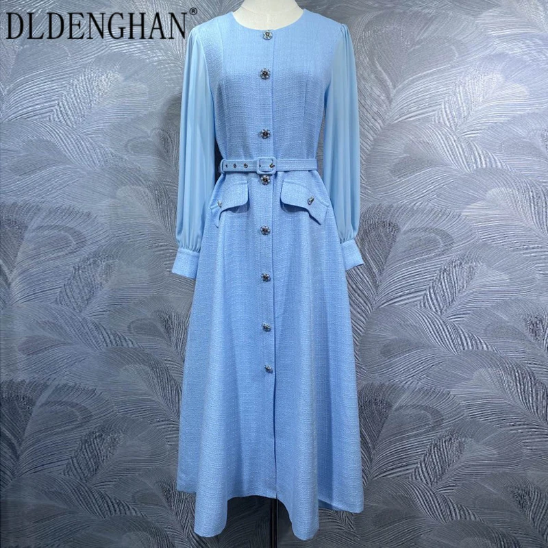 DLDENGHAN Single Breasted Tweed Dress For Women O-Neck Lantern Sleeve Sashes Solid Color Office Lady Dresses Fashion Summer New
DLDENGHAN Single Breasted Tweed Dress For Women O-Neck Lantern Sleeve Sashes Solid Color Office Lady Dresses Fashion Summer New