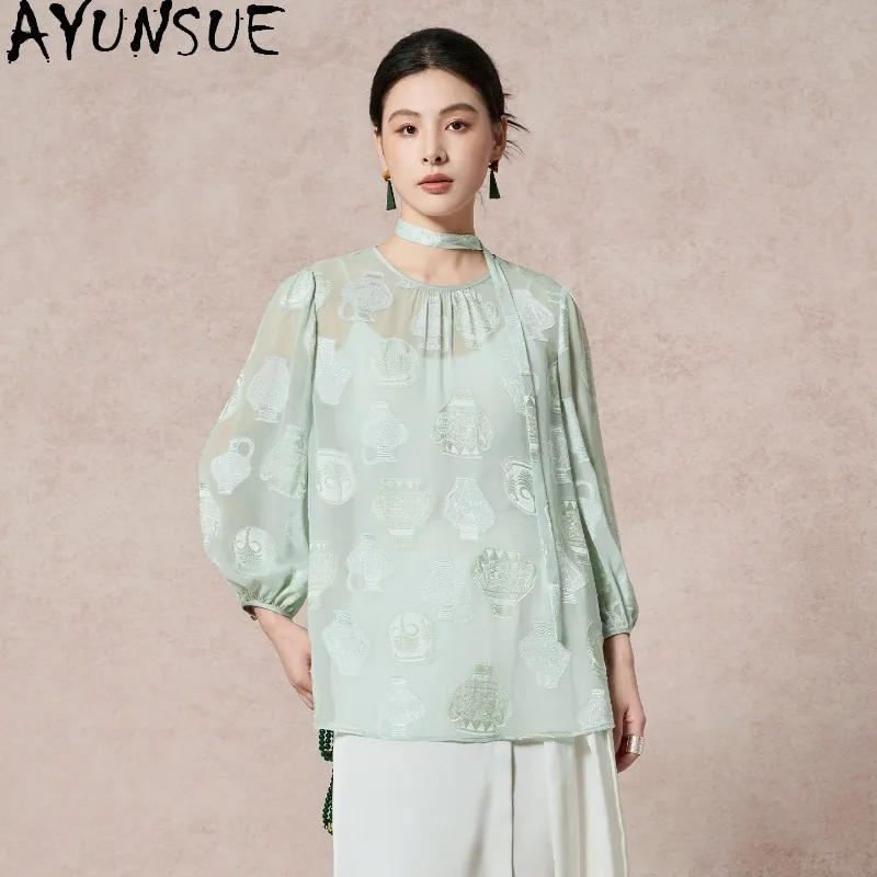 AYUNSUE 100% Silk Woman Tops Chinese Style O-neck Tops for Woman Fashion Loose Spring Summer Top Woman Clothes High Quality Топ
AYUNSUE 100% Silk Woman Tops Chinese Style O-neck Tops for Woman Fashion Loose Spring Summer Top Woman Clothes High Quality Топ