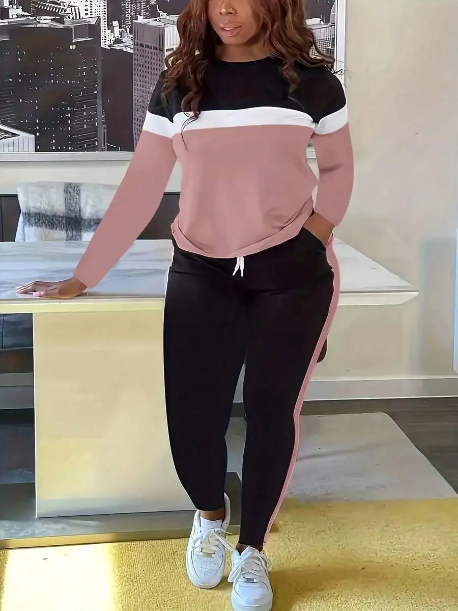 Casual Color Block Long Sleeve Top And Pants Set For Women
Casual Color Block Long Sleeve Top And Pants Set For Women