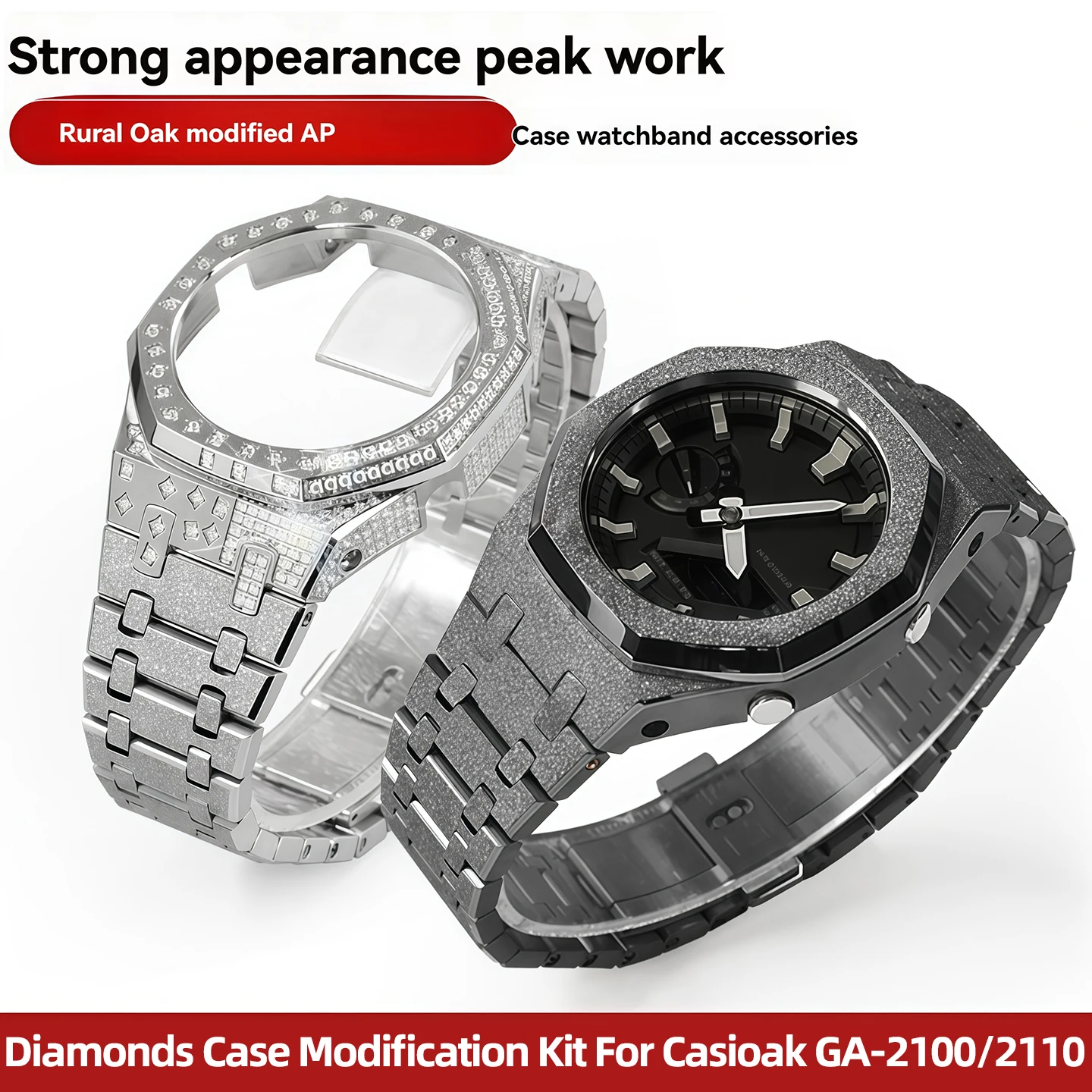 Luxury Diamonds Case Modification Kit For Casioak GA-2100/2110 series Watch Stainless Metal Case Strap for GA2100 DIY Mod Kit
Luxury Diamonds Case Modification Kit For Casioak GA-2100/2110 series Watch Stainless Metal Case Strap for GA2100 DIY Mod Kit