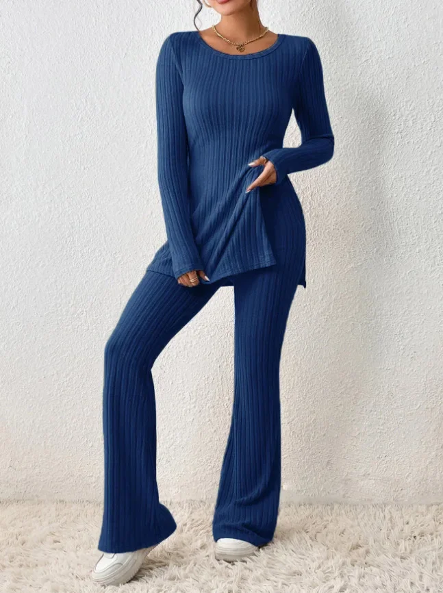 Two Piece Women's Solid Color Set Irregular Split Round Neck Top & Slim Fit Pants Autumn New
Two Piece Women's Solid Color Set Irregular Split Round Neck Top & Slim Fit Pants Autumn New
