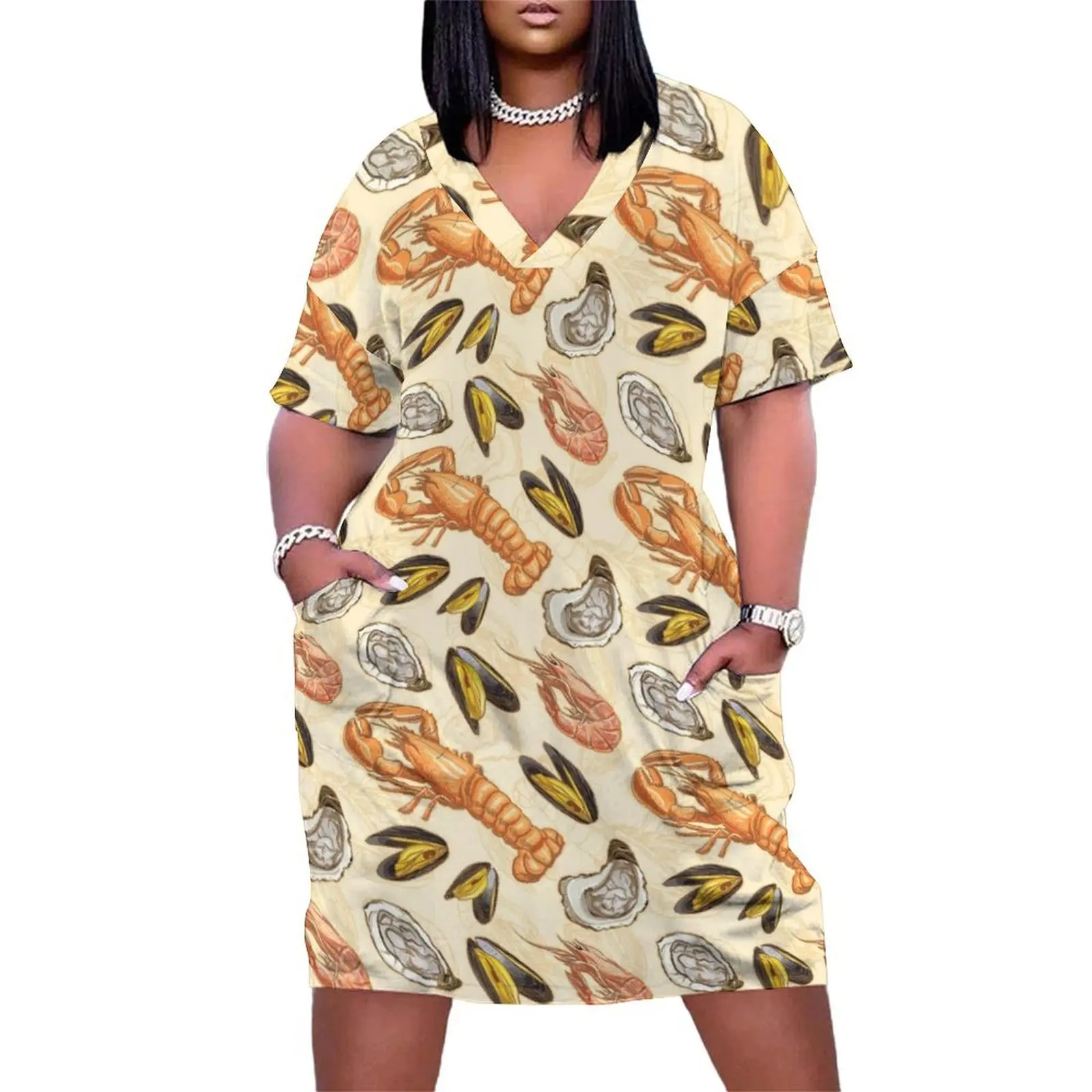 Seafood Lobster Prawn Mussel Oyster Pattern Loose Pocket Dress cute dress Dresses for wedding party
Seafood Lobster Prawn Mussel Oyster Pattern Loose Pocket Dress cute dress Dresses for wedding party