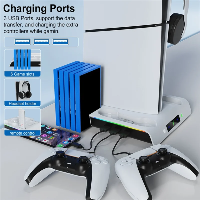 Y45A-The Multifunctional Host Cooling Charging Dock Is For PS 5 Slim, Supports Charging 2 Controllers, Has 3 Fan Spee
Y45A-The Multifunctional Host Cooling Charging Dock Is For PS 5 Slim, Supports Charging 2 Controllers, Has 3 Fan Spee