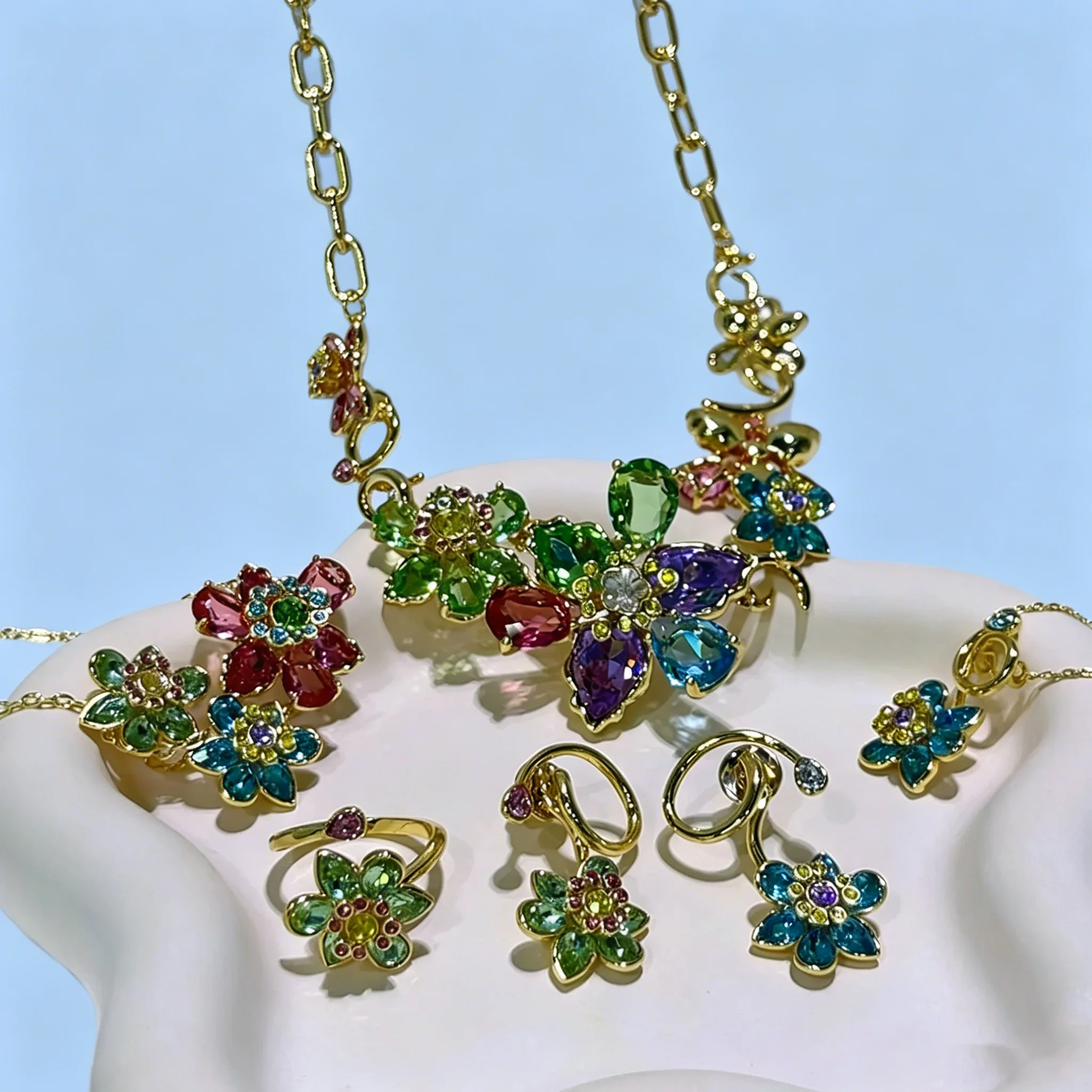 Original Jewelry Set New Color Flower Crystal Boutique Irregular Earring Exquisite Necklace Ring Bracelet Wedding Gift for Women
Original Jewelry Set New Color Flower Crystal Boutique Irregular Earring Exquisite Necklace Ring Bracelet Wedding Gift for Women