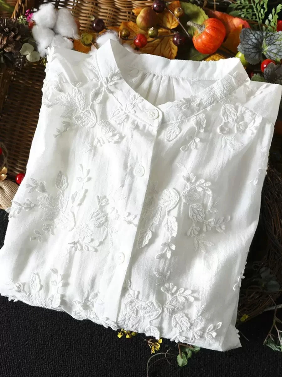 Pure Cotton White Embroidered Loose Long Sve irt Women's Sweet Versatile Slimming irt Commute Sle Artistic Flattering
Pure Cotton White Embroidered Loose Long Sve irt Women's Sweet Versatile Slimming irt Commute Sle Artistic Flattering