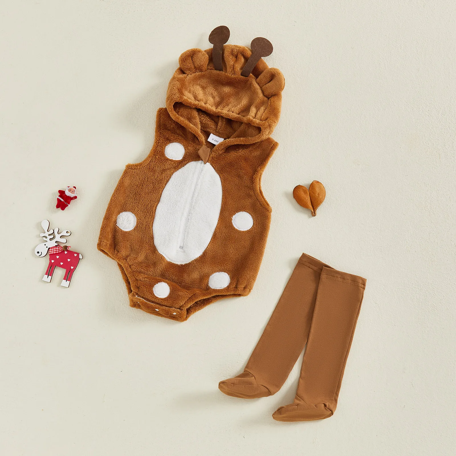 Infant Baby Hooded Romper Cute Halloween Outfit Deer Costume Sleeveless Plush Jumpsuits with Stockings
Infant Baby Hooded Romper Cute Halloween Outfit Deer Costume Sleeveless Plush Jumpsuits with Stockings