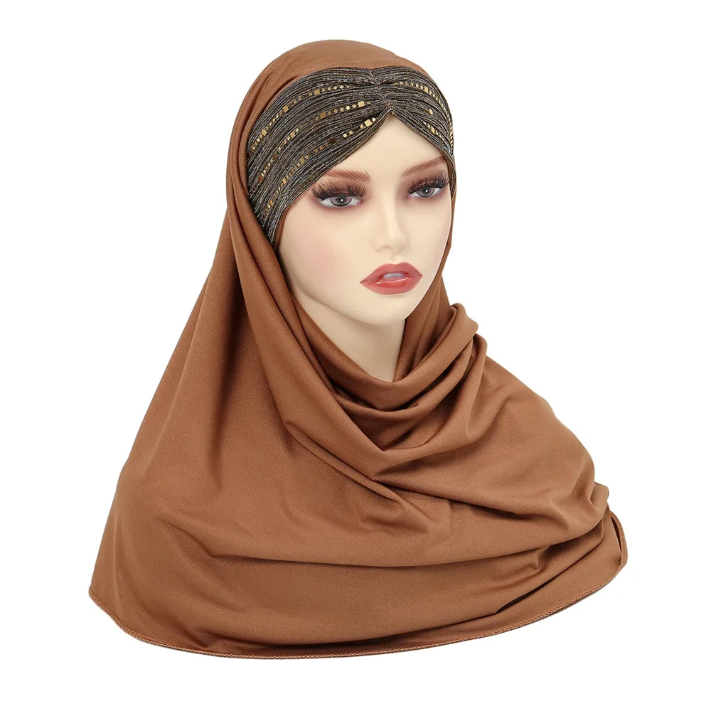 Muslim Women Khimar Sequin Hijab Cross Forehead Scarf Headwrap Ramadan Islamic Clothing Headscarf Amira Headband Turbante Mujer
Muslim Women Khimar Sequin Hijab Cross Forehead Scarf Headwrap Ramadan Islamic Clothing Headscarf Amira Headband Turbante Mujer