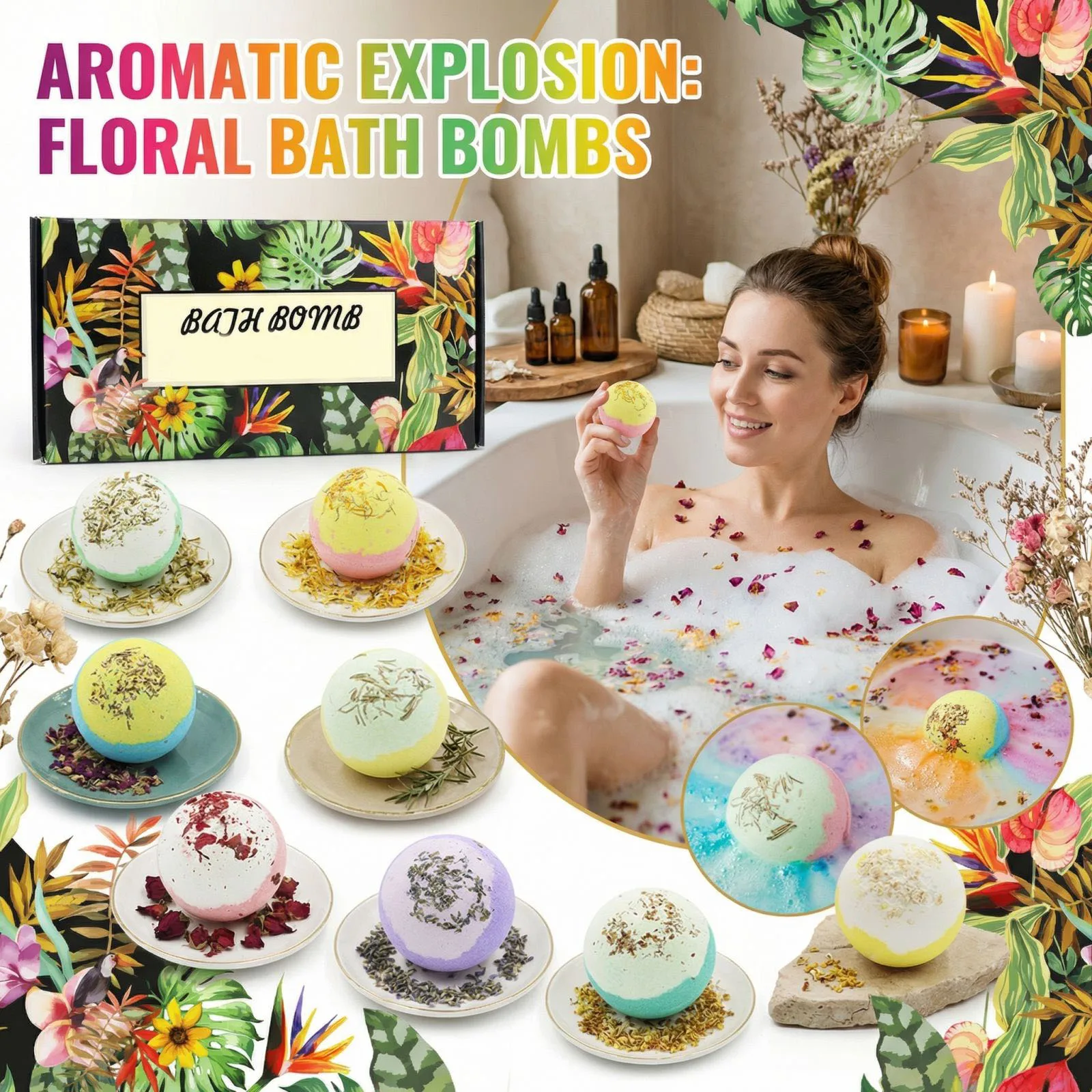 Fizzy Floral Bath Bombs Set Natural Essential Oils Dry Flowers Relaxing Aromatherapy Spa Body Skin Care Treatment Cosmetics
Fizzy Floral Bath Bombs Set Natural Essential Oils Dry Flowers Relaxing Aromatherapy Spa Body Skin Care Treatment Cosmetics