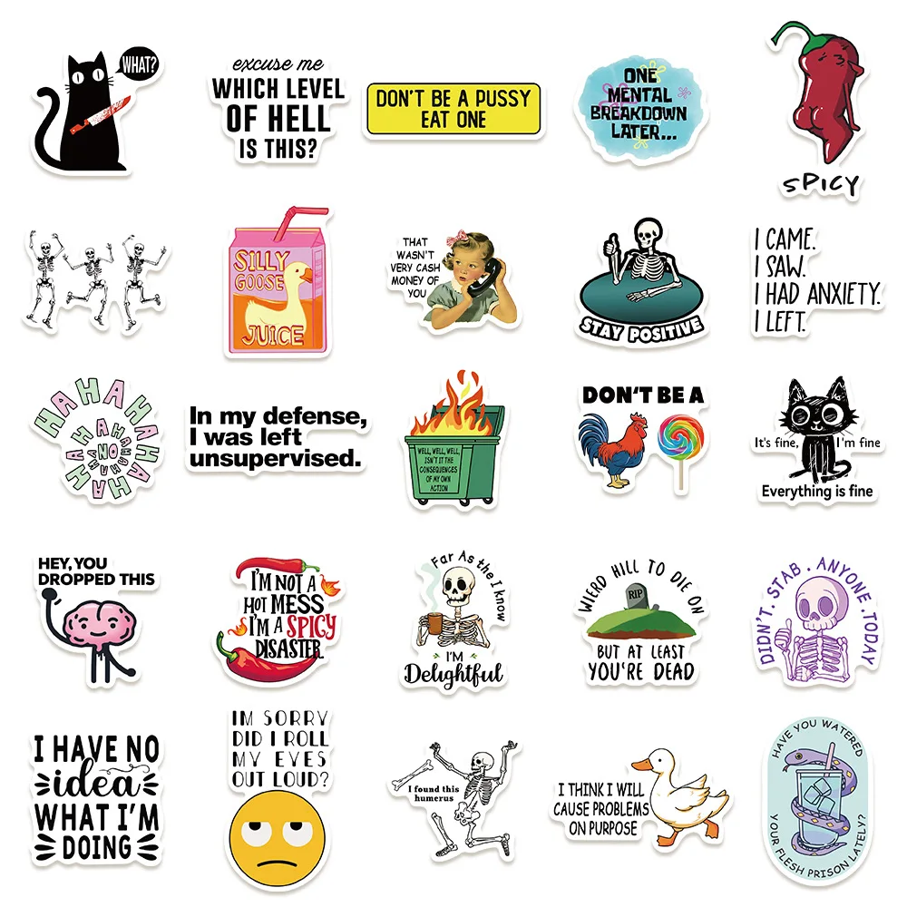 10/30/50PCS Snarky Meme Stickers Funny Graffiti Decals DIY Scrapbook Luggage Laptop Guitar Bike Skateboard Cartoon Sticker Toy
10/30/50PCS Snarky Meme Stickers Funny Graffiti Decals DIY Scrapbook Luggage Laptop Guitar Bike Skateboard Cartoon Sticker Toy