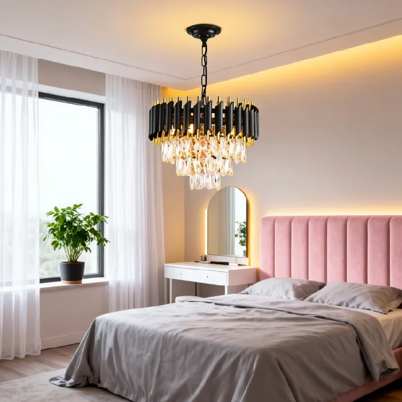 Modern Crystal Chandelier Luxury Ceiling Light Fixture Black and Gold for Bedroom Living Room Dining Room Home Decoration
Modern Crystal Chandelier Luxury Ceiling Light Fixture Black and Gold for Bedroom Living Room Dining Room Home Decoration