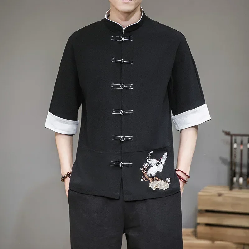 Autumn Fashion Linen Stand Collar Crane Embroidery Three Quarter Sleeve Tang Suit Blouses Man Chinese Loose Shirt Plus Size 5xl
Autumn Fashion Linen Stand Collar Crane Embroidery Three Quarter Sleeve Tang Suit Blouses Man Chinese Loose Shirt Plus Size 5xl