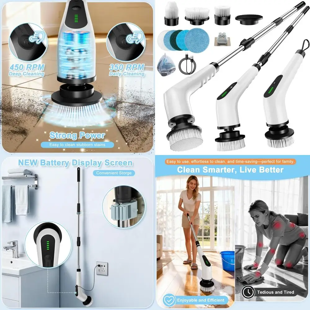 Беспроводная вращающаяся щетка-скруббер с 8 насадками, удлиняемой ручкой, водонепроницаемая, для плитки, ванн, стен автомобиля
Беспроводная вращающаяся щетка-скруббер с 8 насадками, удлиняемой ручкой, водонепроницаемая, для плитки, ванн, стен автомобиля