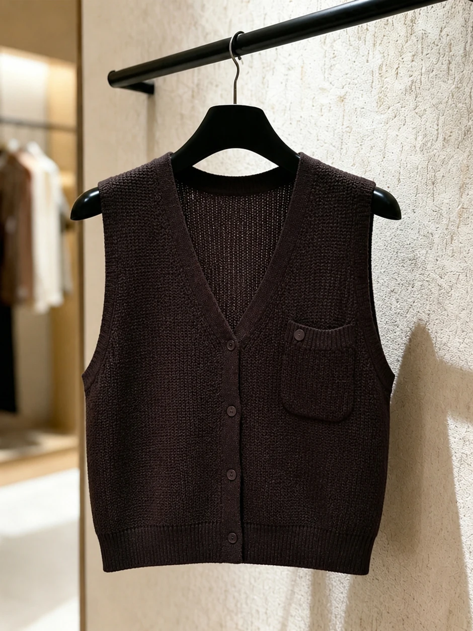 Korean Style Commuter Sleeveless Knitted Vest V-Neck Single Button Versatile Summer Fashionable Top Silk Women's Shirt
Korean Style Commuter Sleeveless Knitted Vest V-Neck Single Button Versatile Summer Fashionable Top Silk Women's Shirt
