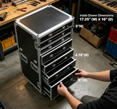 Professional Organizer Sturdy Aluminum 7 Drawer Flight Case Tool Container
Professional Organizer Sturdy Aluminum 7 Drawer Flight Case Tool Container