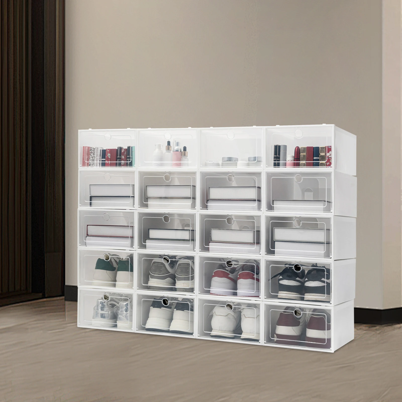 20Pcs Foldable Large Plastic Shoe Storage Boxes Stackable Drawer Organiser Clear 33*23*14cm/13*9.1*5.5inch
20Pcs Foldable Large Plastic Shoe Storage Boxes Stackable Drawer Organiser Clear 33*23*14cm/13*9.1*5.5inch