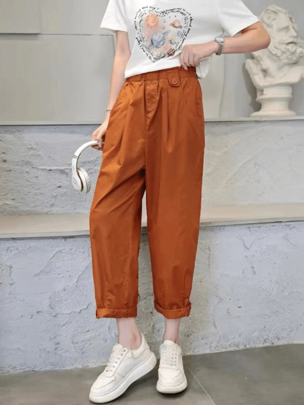 Faionable High Waist Elastic Waist Casual Pants Women's Summer New Sle Slimming Hip Covering Nine Points Pants Pure Color
Faionable High Waist Elastic Waist Casual Pants Women's Summer New Sle Slimming Hip Covering Nine Points Pants Pure Color