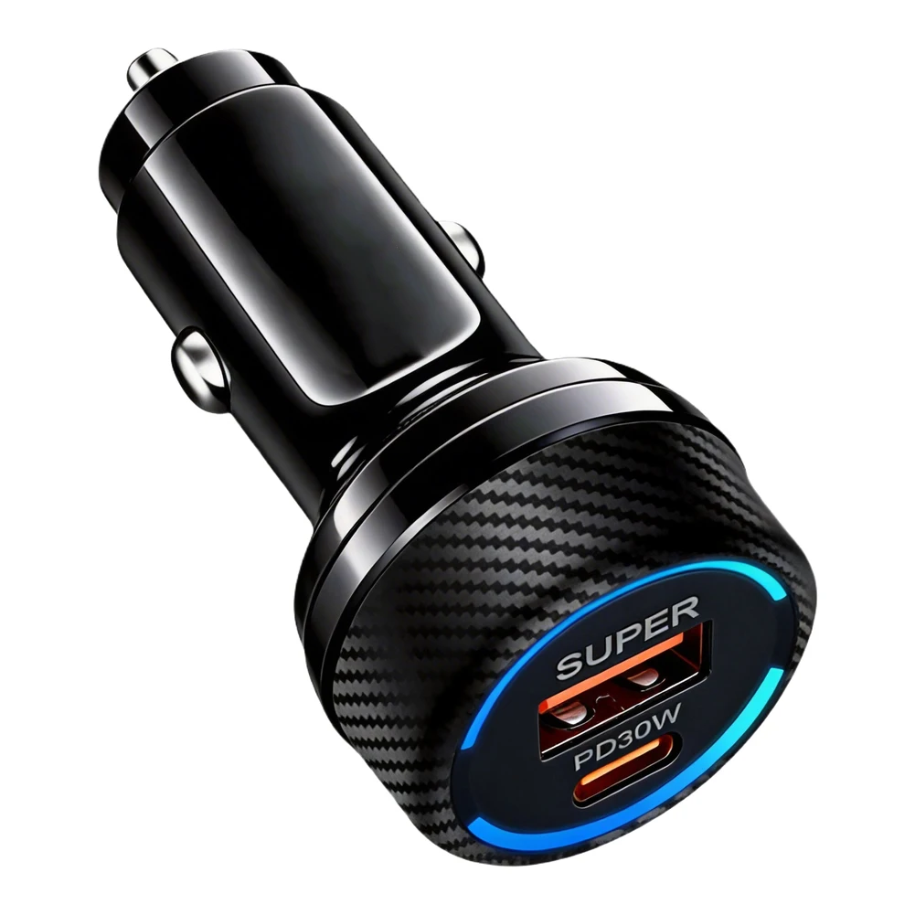 Fast Car Charger USB C Car Charger PD30W USB-A Dual Ports PC ABS Material Round Carbon Fiber Style PD30W Fast Charging
Fast Car Charger USB C Car Charger PD30W USB-A Dual Ports PC ABS Material Round Carbon Fiber Style PD30W Fast Charging