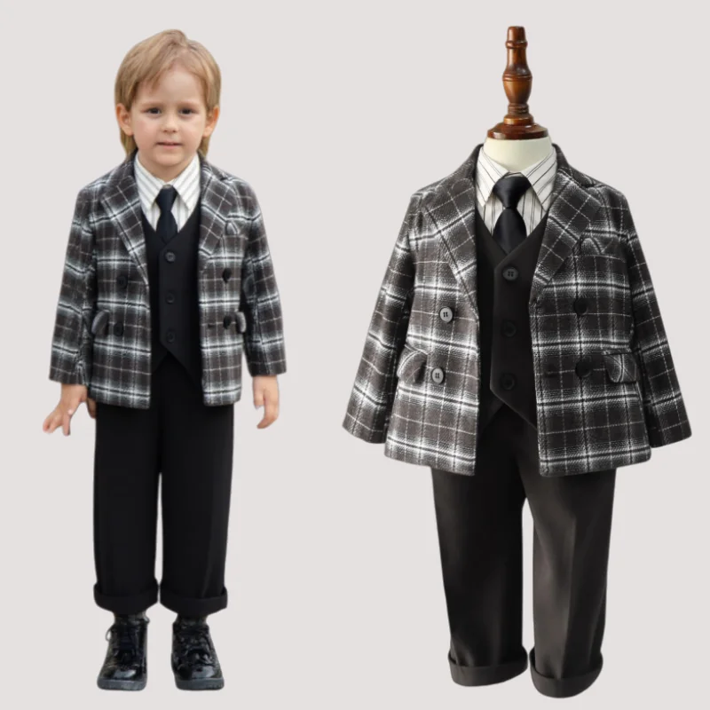 Kids Double-Breasted Plaid Suit Set Boys Formal Wedding Birthday Party Outfit Children's Piano Host Speech Performance Costume
Kids Double-Breasted Plaid Suit Set Boys Formal Wedding Birthday Party Outfit Children's Piano Host Speech Performance Costume