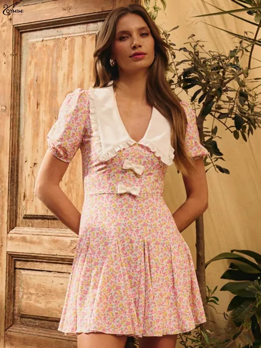 Oymimi Fashion Pink Print Womens Dresses Elegant Peter Pan Collar Short Sleeve Bow Dresses Autumn New Pleated Mini Dress Female
Oymimi Fashion Pink Print Womens Dresses Elegant Peter Pan Collar Short Sleeve Bow Dresses Autumn New Pleated Mini Dress Female