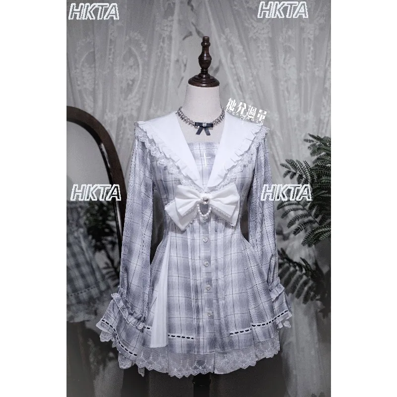 Japanese Mass Produced New Lolita Navy Collar Horn Long Sleeved Plaid Pearl Lace Bow Waist Dress Pleated Shorts Sweet Sets Women
Japanese Mass Produced New Lolita Navy Collar Horn Long Sleeved Plaid Pearl Lace Bow Waist Dress Pleated Shorts Sweet Sets Women