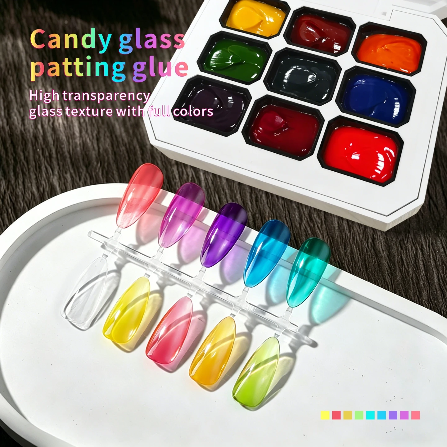 9-color curable nail glue - Rainbow gradient nail art, glass pat glue, ice through candy series combination set
9-color curable nail glue - Rainbow gradient nail art, glass pat glue, ice through candy series combination set