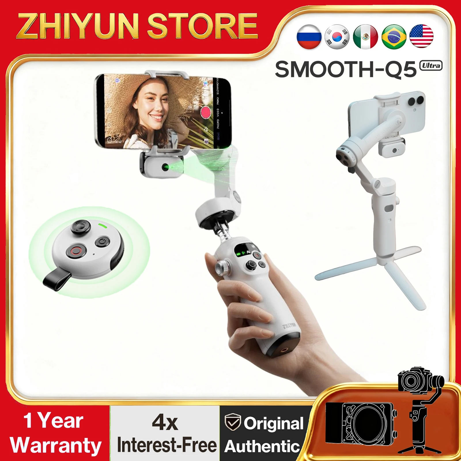 ZHIYUN Smooth Q5 Ultra All-Round AI Tracking Smartphone Gimbal Stabilizer Motion-Sensing Control Wireless Remote for Vlog Live
ZHIYUN Smooth Q5 Ultra All-Round AI Tracking Smartphone Gimbal Stabilizer Motion-Sensing Control Wireless Remote for Vlog Live