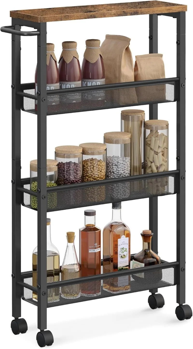 Slim Rolling Cart, 4-Tier Storage Cart, Narrow Cart with Handle, 5.1 Inches Deep, Metal Frame, for Kitchen, Dining Room
Slim Rolling Cart, 4-Tier Storage Cart, Narrow Cart with Handle, 5.1 Inches Deep, Metal Frame, for Kitchen, Dining Room