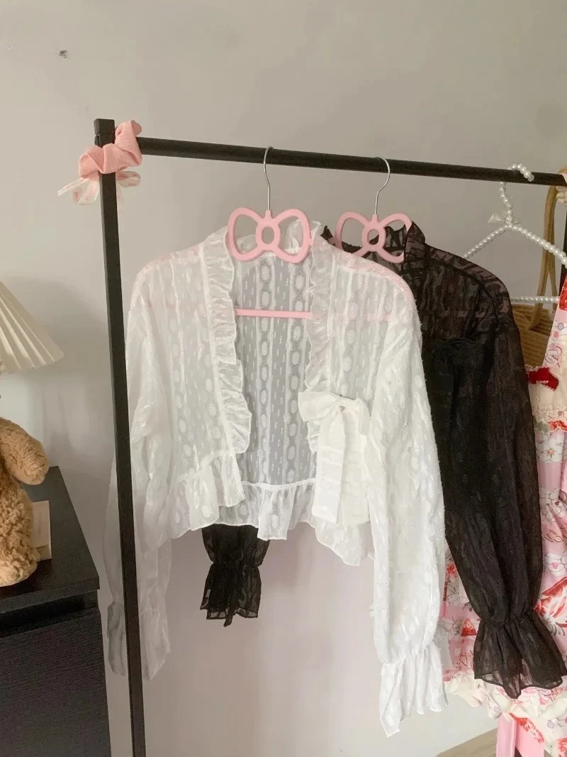 Lolita Long-sleeved Lace Cardigan Sunscreen Shirt Spring Summer New Sweet Girls Versatile Solid Color Short Bow Shawl Tops
Lolita Long-sleeved Lace Cardigan Sunscreen Shirt Spring Summer New Sweet Girls Versatile Solid Color Short Bow Shawl Tops